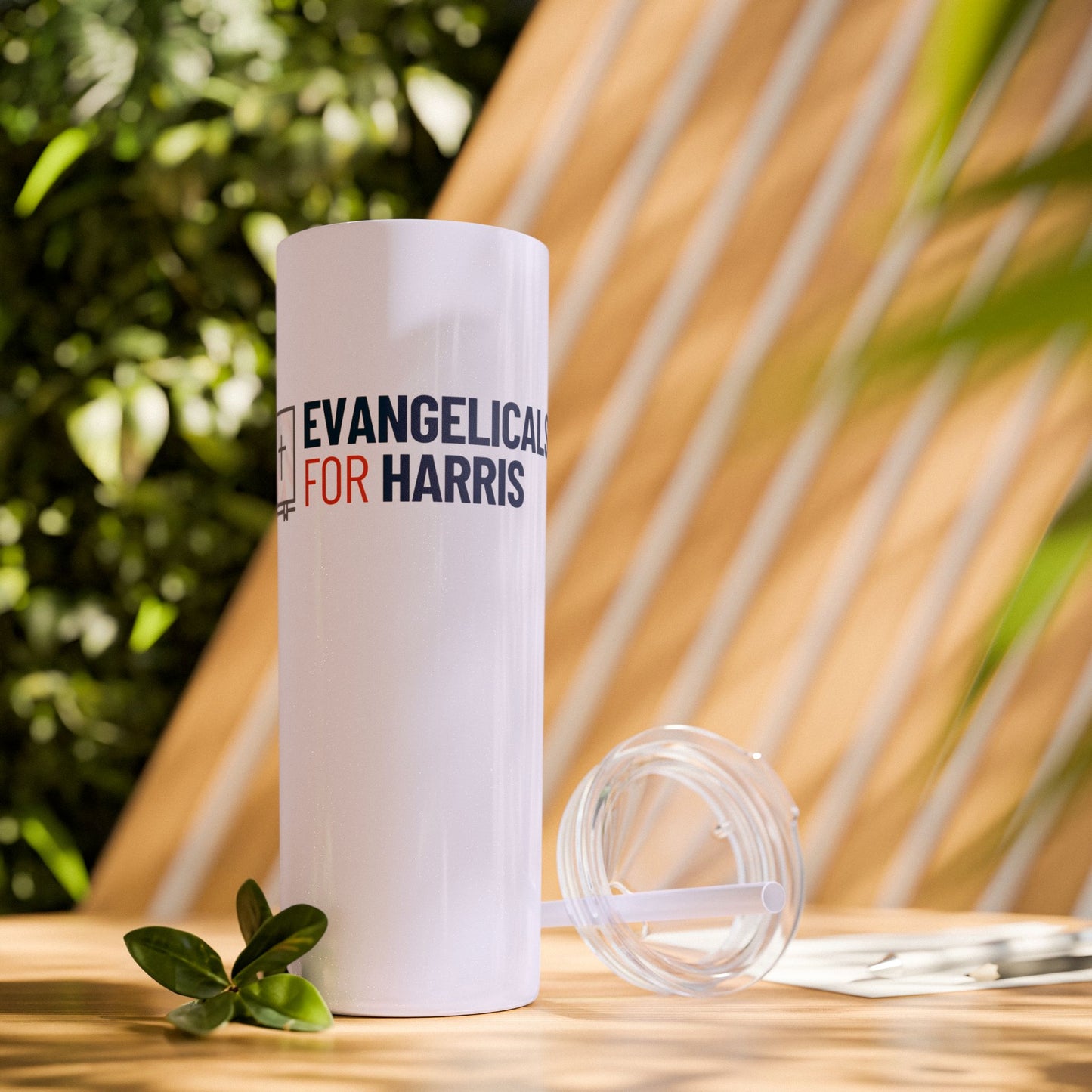 Evangelicals For Harris Skinny Tumbler with Straw, 20oz